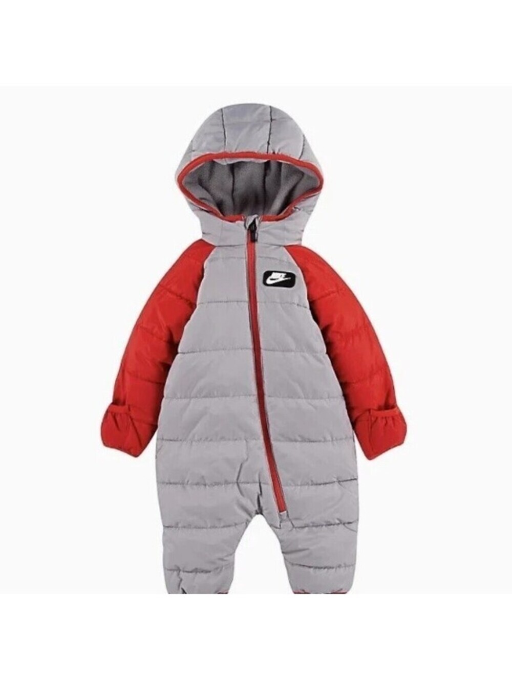 Nike Baby Full Zip Hooded Puffer Snowsuit Fleece Lined Gray Red 3 Months